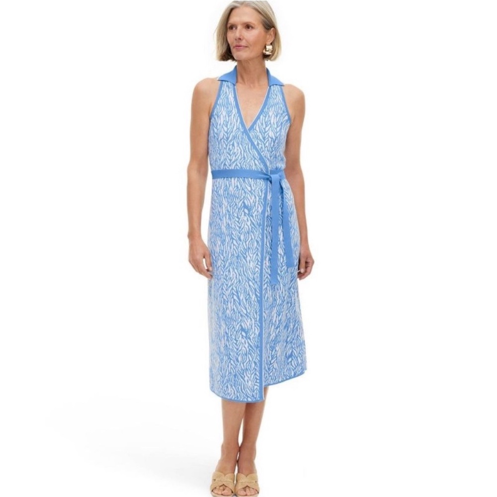 DVF for target Blue and white Sleeveless Wrap Dress